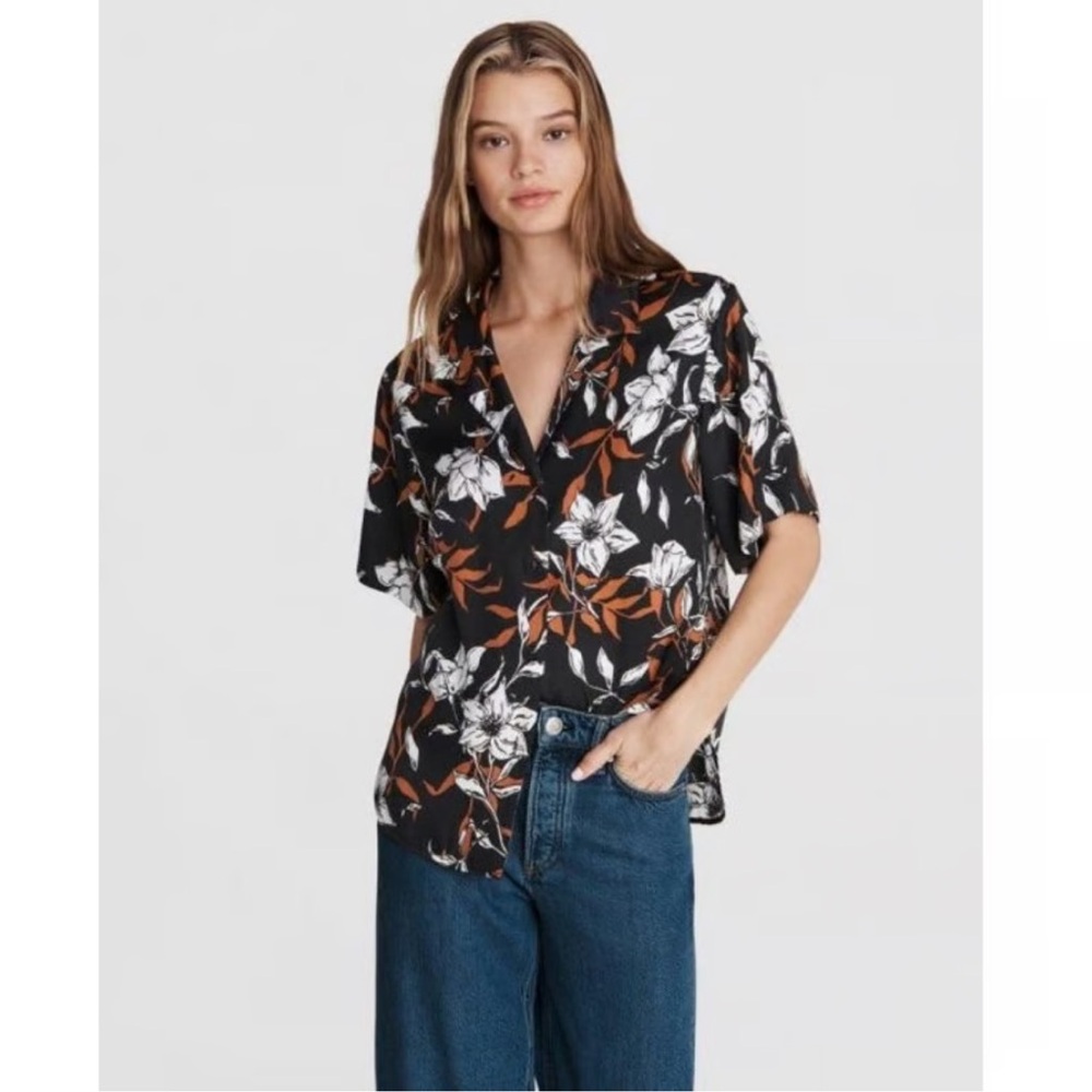 Rag & Bone Mare Floral-print Silk-blend Shirt In Blkflrl S